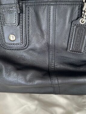 COACH Black Leather Tote Bag Shoulder Purse Silver Hardware Large Carryall